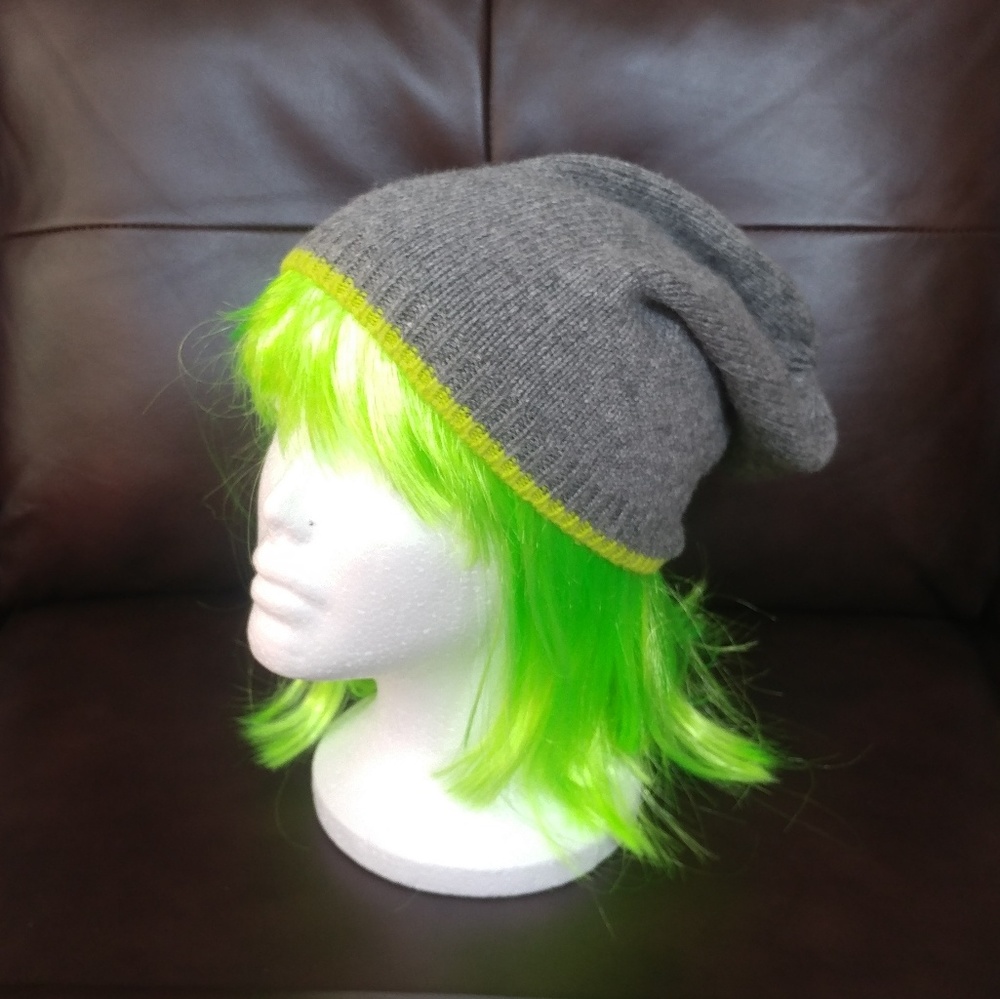 Grey and Lime / Chartreuse - Slouchy Sock Cap